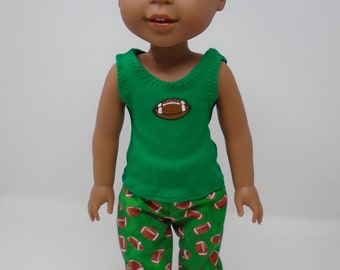 14 Inch Doll Clothes - Boys Football Tank Top and Pants Outfit handmade by Jane Ellen to fit 14 inch dolls such as Wellie Wishers