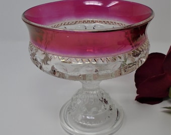 Kings Crown Thumbprint Ruby Flashed Footed Compote 5" Dia.