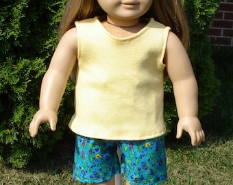 18 Inch Doll Clothes - Wildflowers on Blue Shorts and Tank Top Oufit handmade by Jane Ellen to fit 18 inch dolls