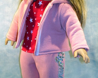 18 Inch Doll Clothes - Pink Gymnastics Warm Up Suit handmade by Jane Ellen to fit 18 inch dolls