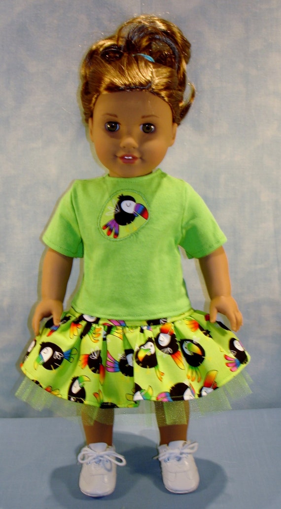 Ropa para muñecas de 18 pulgadas Traje de tucán verde lima hecho a mano  por Jane Ellen para adaptarse a muñecas de 18 pulgadas