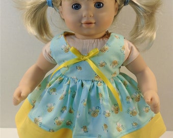 15 Inch Doll Clothes - Bumble Bees on Blue Sun Dress handmade by Jane Ellen to fit 15 inch baby dolls