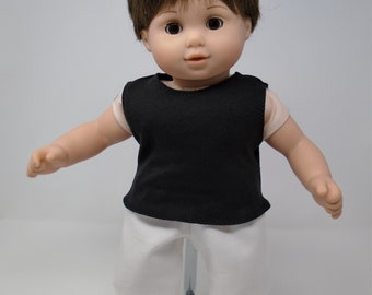 15 Inch Doll Clothes - White Twill Pants and Black Tank Top  Boys or Girls Outfit handmade by Jane Ellen to fit 15 inch baby dolls