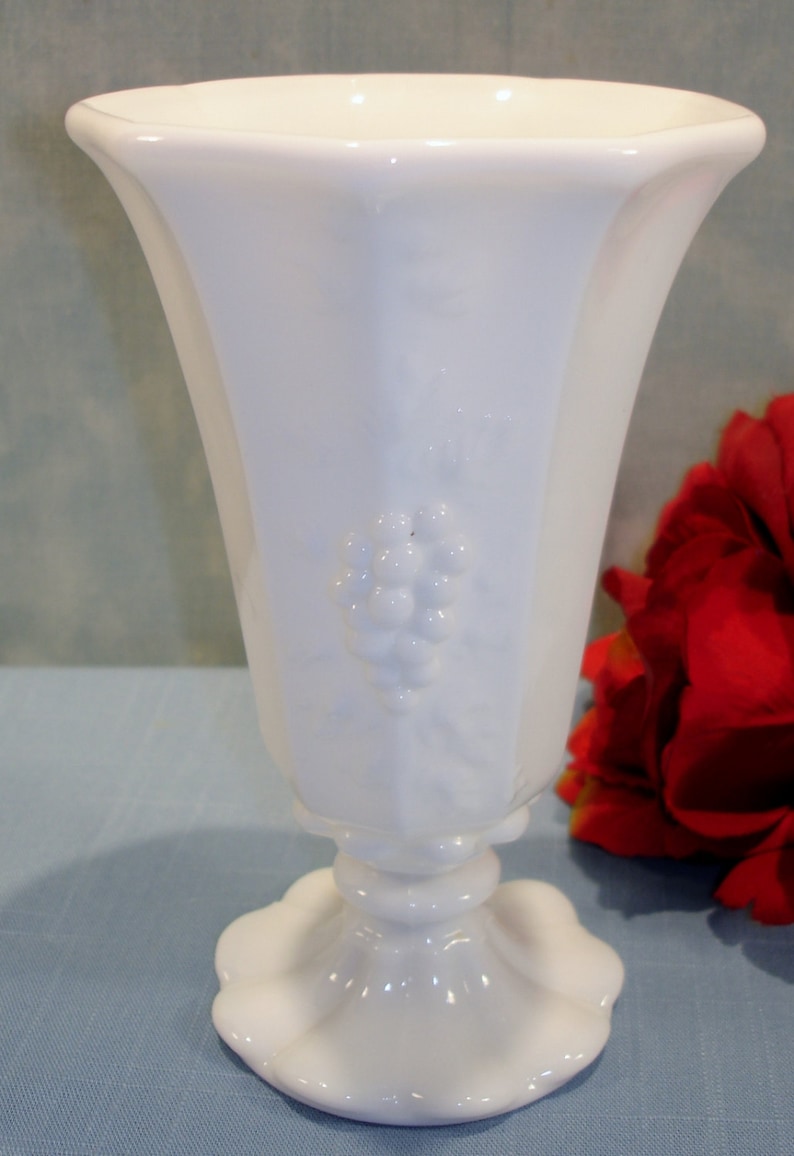 Paneled Grape by Westmoreland Milk Glass Vase 6 Inch Etsy