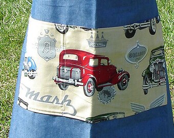 Denim Vintage Cars Bib Apron, Boy/Girl