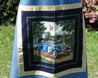 Denim Vintage Cars Bib Apron, Blue, Mens