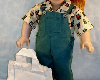 18 Inch Doll Clothes - Green Jeans Garden Outfit handmade by Jane Ellen to fit 18 inch boy or girl doll