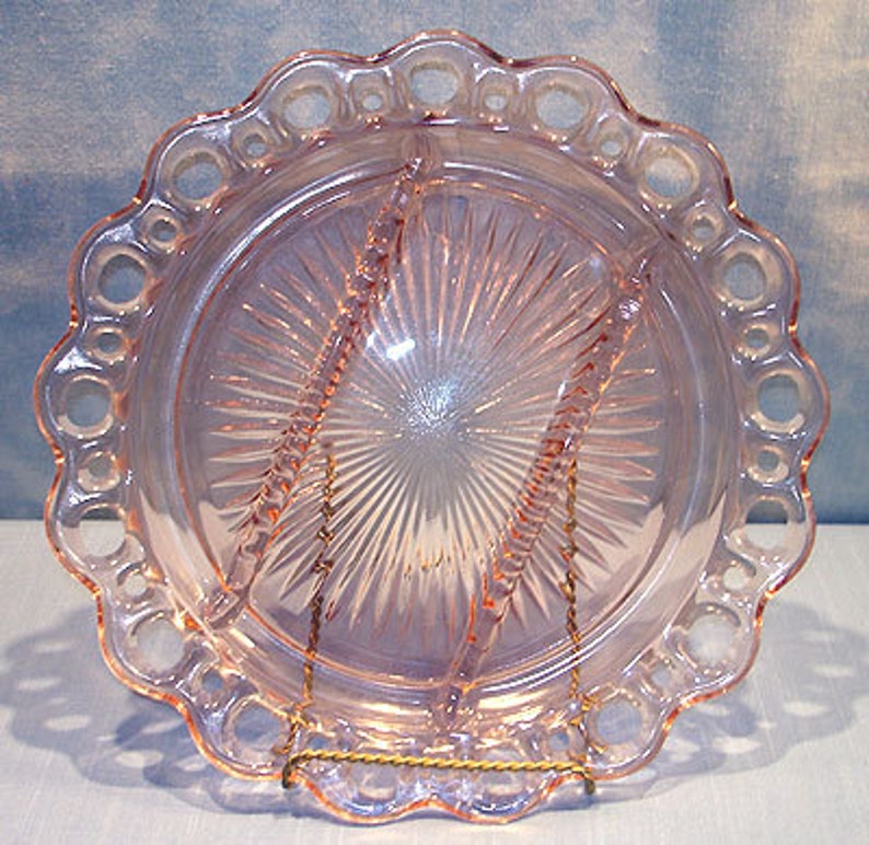 Old Colony lace Edge Pink Depression Glass Relish Plate Etsy
