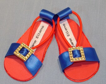 18 Inch Doll Shoes - Red and Blue Sandals handmade by Jane Ellen to fit 18 in. dolls