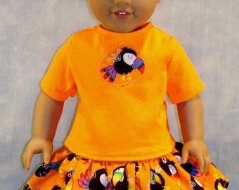 18 Inch Doll Clothes - Toucan Outfit Orange handmade by Jane Ellen to fit 18 inch dolls