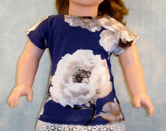 18 Inch Doll Clothes - Navy Floral Tunic and Navy Leggings Outfit handmade by Jane Ellen to fit 18 inch dolls
