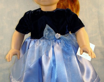 18 Inch Doll Clothes - Navy Velvet Blue Satin Holiday Christmas Dress handmade by Jane Ellen for 18 inch dolls