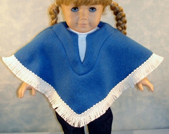 18 Inch Doll Clothes - Poncho, Blue with White Fringe made to fit 18 inch dolls