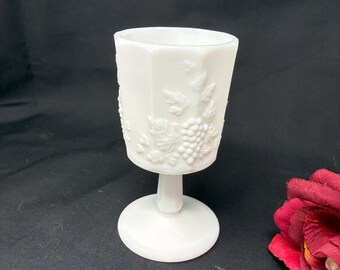 Paneled Grape by Westmoreland Milk Glass Water Goblet