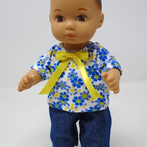 8 Inch Doll Clothes - Blue Floral T shirt and Blue Jeans Outfit handmade by Jane Ellen to fit 8 inch dolls such as Caring for Baby