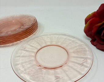 Pink Depression Glass Grape and Leaves Etched Saucer