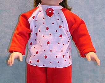 18 Inch Doll Clothes - Red and Pink Hearts Pant Set handmade by Jane Ellen to fit 18 inch dolls