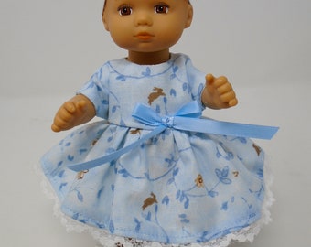 8 Inch Doll Clothes - Tiny Bunnies and Chicks on Blue Easter Dress handmade by Jane Ellen to fit 8 inch dolls such as Caring for Baby