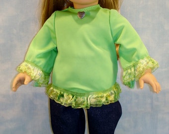 18 Inch Doll Clothes - Lime Green Top Sparkle Denim Jeans Outfit handmade by Jane Ellen to fit 18 inch dolls