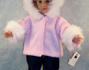 18 Inch Doll Clothes - Pink Fur Trimmed Polar Fleece Jacket made to fit 18 inch dolls