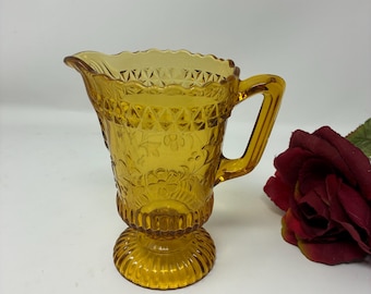 Vintage Small Amber Footed Pitcher, 5.5 in. tall
