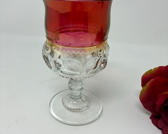 Kings Crown Thumbprint Ruby Flashed Goblets 5.75 inches tall