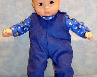 Handmade 15 Inch Doll Clothes - Snowmen Overalls Outfit