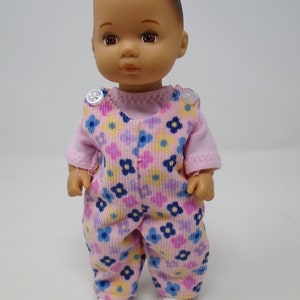 8 Inch Doll Clothes - Pink/Blue Floral Pinwale Corduroy Overalls Outfit handmade to fit 8 inch dolls such as Caring for Baby