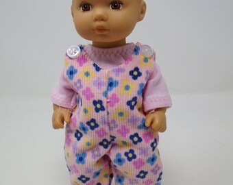 8 Inch Doll Clothes - Pink/Blue Floral Pinwale Corduroy Overalls Outfit handmade to fit 8 inch dolls such as Caring for Baby