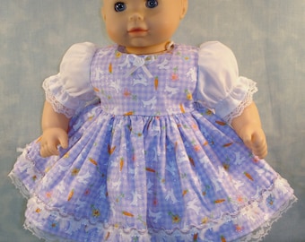 15 Inch Doll Clothes - Easter Bunnies on Lavender Dress handmade by Jane Ellen to fit 15 inch baby dolls