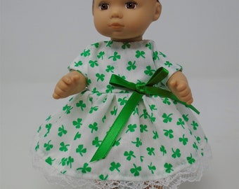 8 Inch Doll Clothes Shamrocks on White St. Patricks Day Dress & Headband handmade by Jane Ellen to fit 8 inch dolls such as Caring for Baby