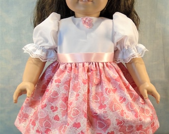 18 Inch Doll Clothes - Pink Glitter Hearts and White Valentine's Day Dress handmade by Jane Ellen to fit 18 inch dolls