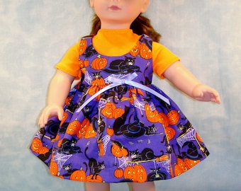 Handmade 18 Inch Doll Halloween Outfit – Cats and Pumpkins Jumper