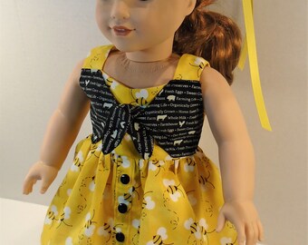 18 Inch Doll Clothes - Bumble Bees on Yellow Dress and Sun Hat handmade by Jane Ellen