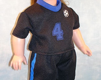 18 Inch Doll Clothes - Soccer Outfit, Black and Blue handmade by Jane Ellen to fit 18 inch dolls