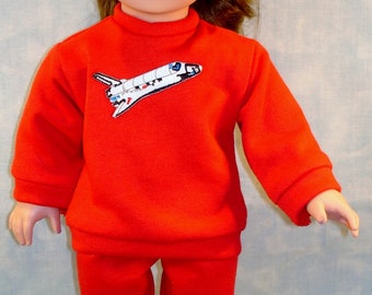 18 Inch Doll Clothes - Boys or Girls Space Shuttle Sweatsuit Red handmade by Jane Ellen