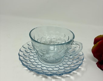Anchor Hocking Bubble Blue Sapphire Cup and Saucer