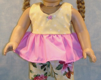 18 Inch Doll Clothes - Shorts Set Pink and Yellow Floral handmade by Jane Ellen to fit 18 inch dolls