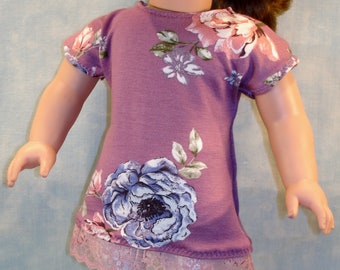 18 Inch Doll Clothes - Mauve Floral Top and White Leggings Outfit handmade by Jane Ellen to fit 18 inch dolls