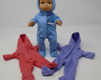 8 Inch Doll Clothes - Footed Knit Sleeper with a Hood handmade by Jane Ellen to fit 8 inch dolls such as Caring for Baby