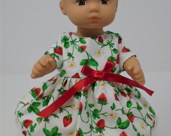 8 Inch Doll Clothes - Strawberries on White Dress and Headband handmade by Jane Ellen to fit 8 inch dolls such as Caring for Baby