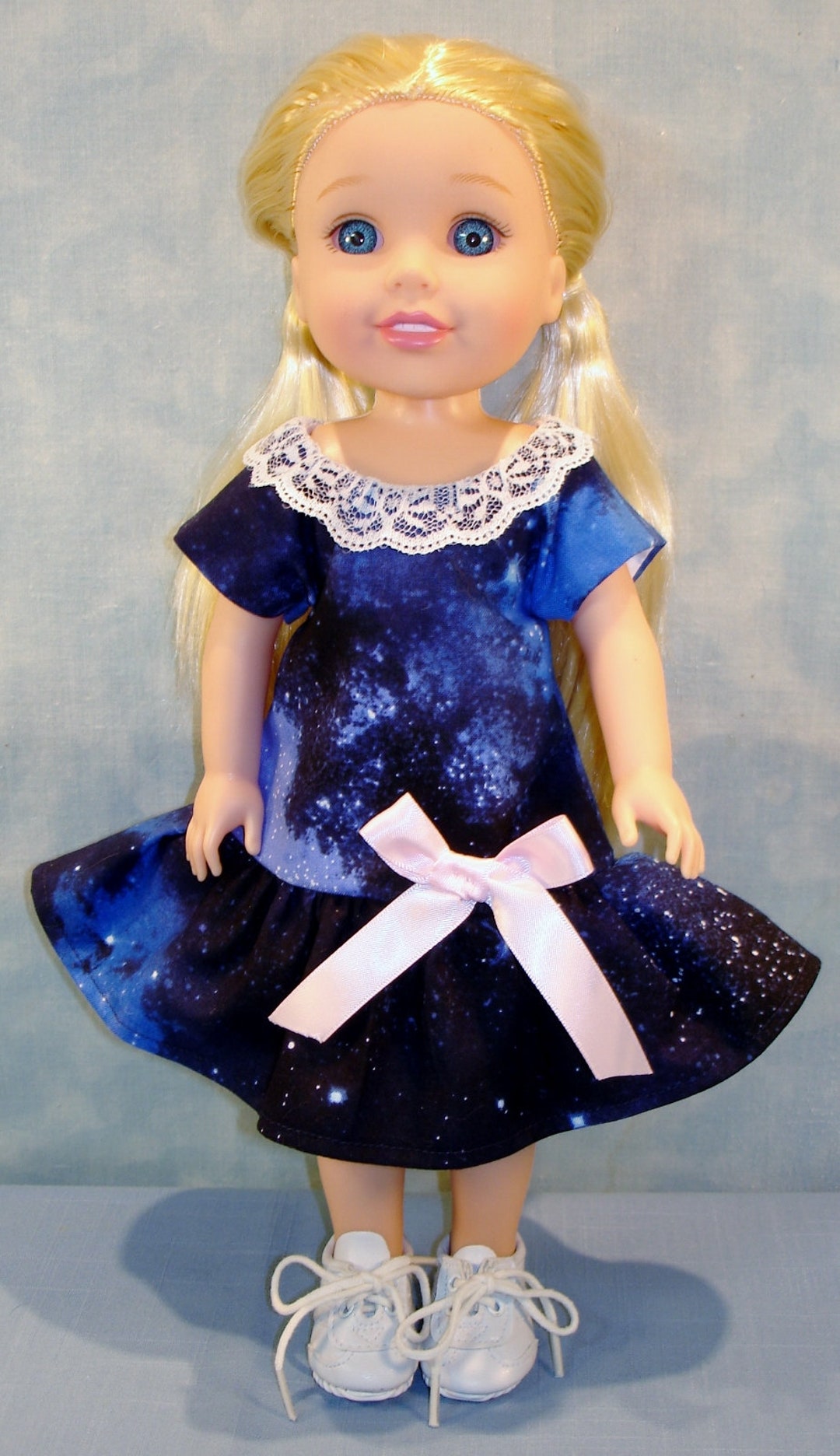 14 Inch Doll Clothes Navy Galaxy Print Dress Handmade by Jane Ellen to