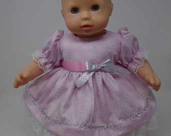 15 Inch Doll Clothes - Pink and Metallic Silver Holiday Dress handmade by Jane Ellen to fit 15 inch baby dolls