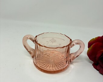 Pink Depression Glass Etched Scalloped Sugar Bowl