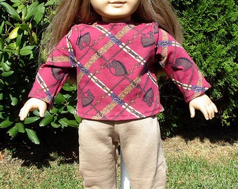 18 Inch Doll Clothes - Red and Beige Horses Pantsuit handmade by Jane Ellen to fit 18 inch dolls