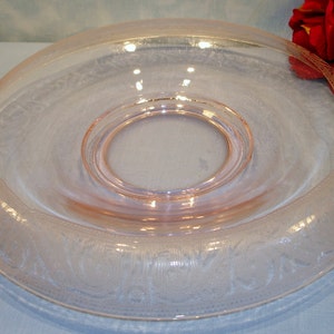 Pink Depression Glass Scroll Etched Rolled Console Bowl #3, 12 inch