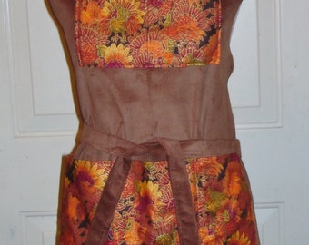 Turkeys on Brown Corduroy Thanksgiving Bib Apron handmade by Jane Ellen