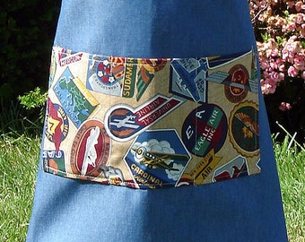 Denim Vintage Airplanes Bib Apron, Child Size