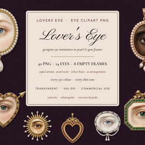Lovers Eye Clipart, Eye Clipart PNG, Georgian Lover's Eye, Pearl Heart Frame, Whimsigothic Valentine, Cupid Arrow, Empty Frames, Commercial
