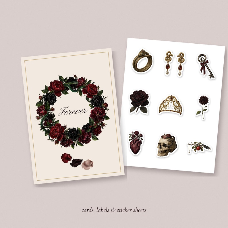 Word Card Snake Snake Clipart, Serpent Clipart, Snake and Rose PNG, Whimsigothic Black ...